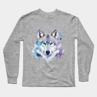 Grey Wolf Watercolour Art Long Sleeve T-Shirt